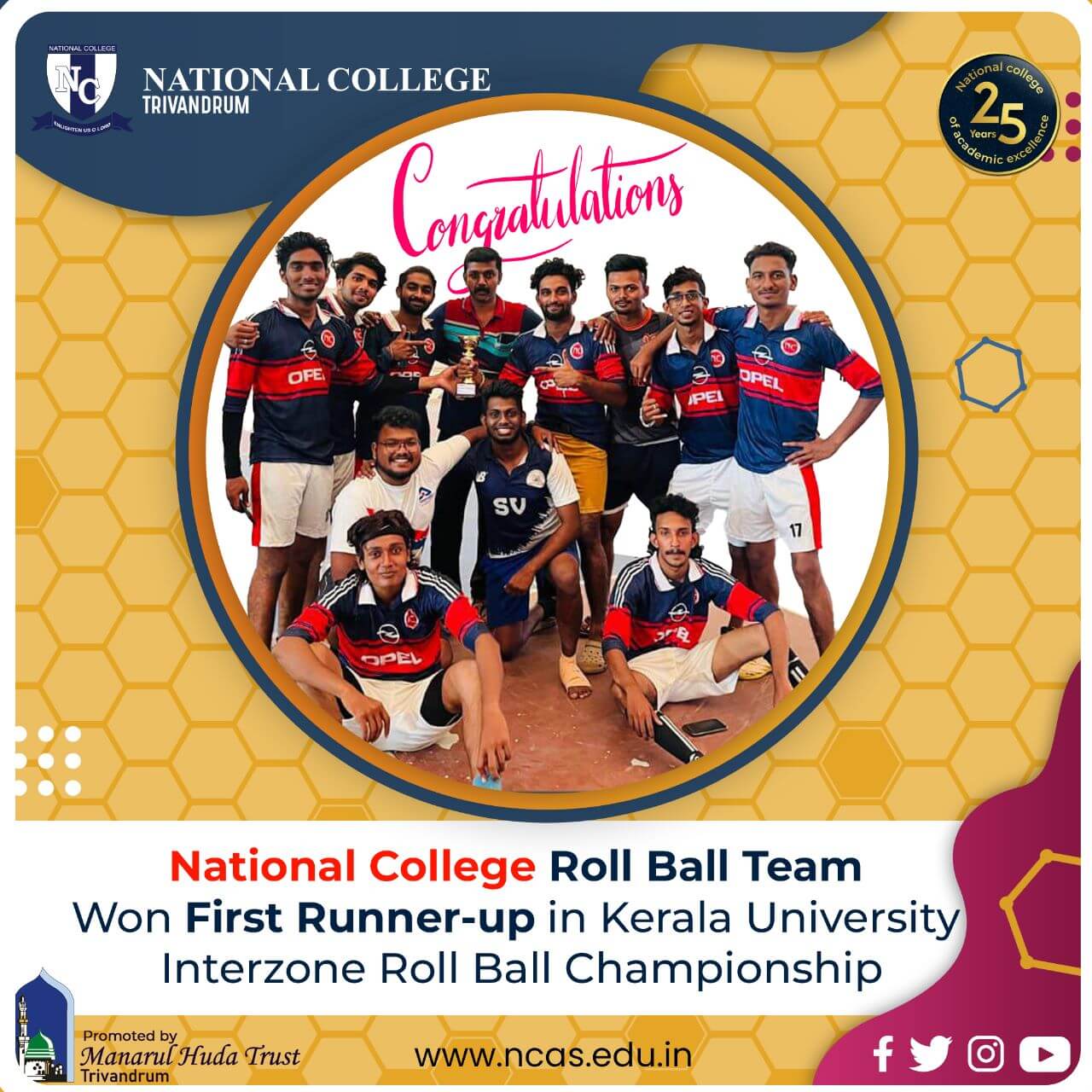 First Runner-up title in Kerala University Roll Ball Championship